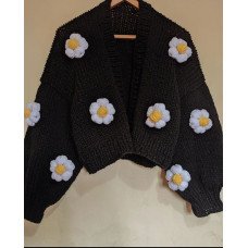 Black, jacket, with, knitted, flowers